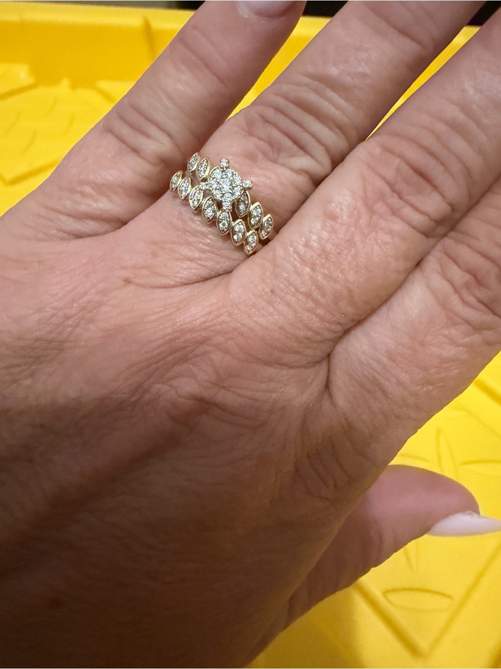 Gold Filled CZ  Diamond Cluster and Marquise Band Set